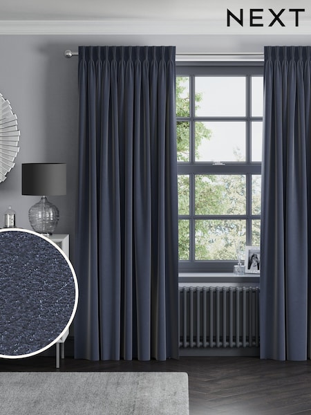 Blue Embossed Made to Measure Curtains (W95651) | £100