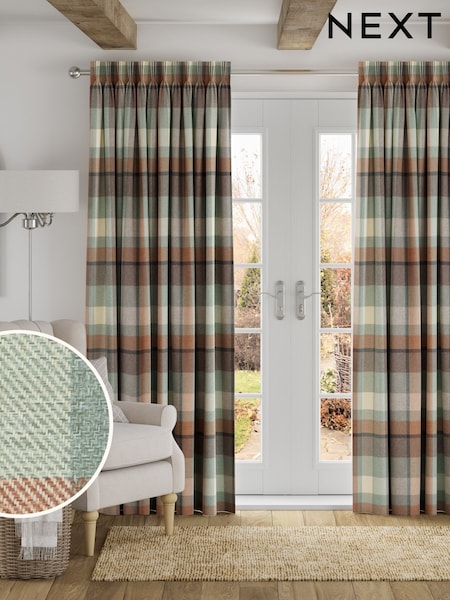 Teal Blue Check Made to Measure Curtains (W95655) | £82