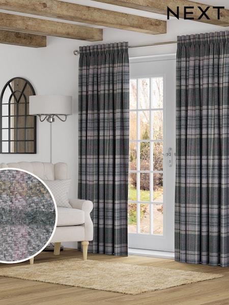 Grey Brushed Check Made to Measure Curtains (W95661) | £82