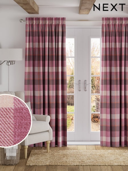 Pink Berry Check Made to Measure Curtains (W95662) | £82