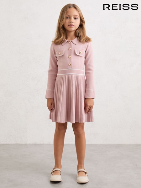 Reiss Pink Sapna 9-13 yrs Button-Detail Knitted Dress (W95899) | £76