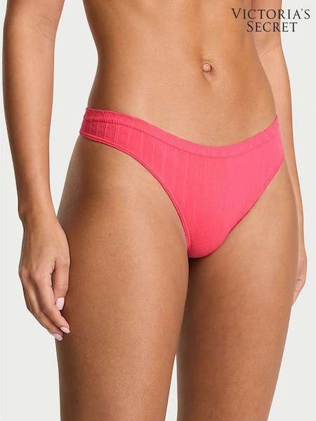 Victoria's Secret Poppy Pink Thong Cotton Rib Knickers (W96186) | £10