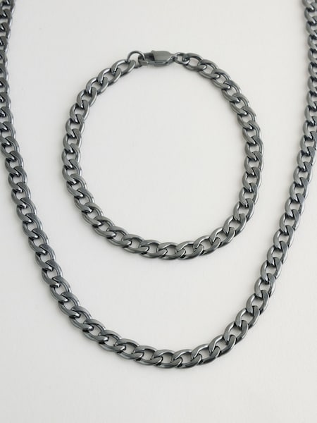 DCK Mens Stainless Steel Black Necklace And Bracelet Gift Box (W96218) | £45