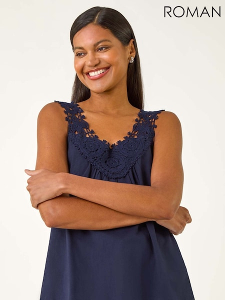 Roman Blue Crochet Trim Vest Top (W96538) | £32