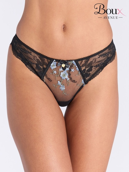 Boux Avenue Paisley Sheer Floral Embroidered Black Thong (W96548) | £18