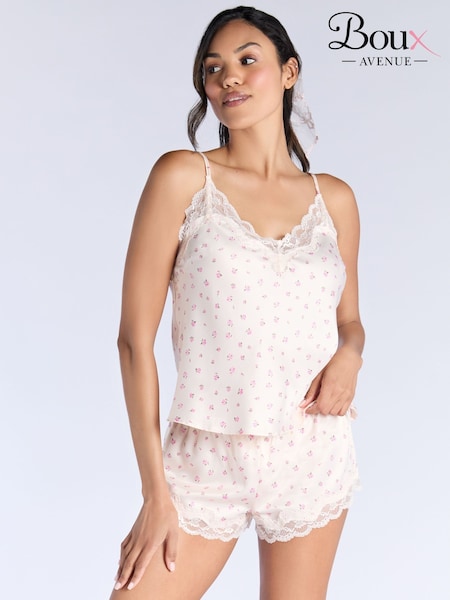 Boux Avenue Amelia Ditsy Floral Print Satin Cami White Pyjamas Set (W96566) | £34