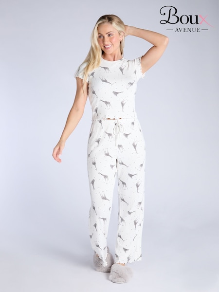 Boux Avenue Mono Giraffe White T-Shirt and Pyjamas Set (W96586) | £40