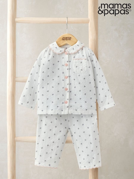 Mamas & Papas Floral Scalloped White Pyjamas (W96685) | £22