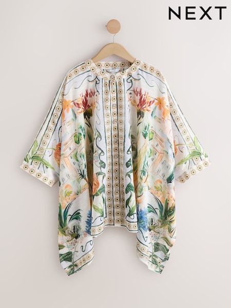 Mediterranean Scenic Printed Overhead Cover-Up Kaftan Shirt (W96692) | £30