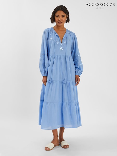 Accessorize Blue Mirror Embellished Long Sleeve Midi Dress (W96757) | £65