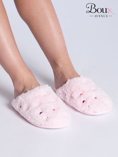 Boux Avenue Pink Heart Embroidered Borg Mule Slippers (W96784) | £22