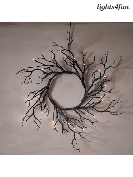 Lights4fun 40cm Pre Lit Black Twig Halloween Wreath (W96917) | £25