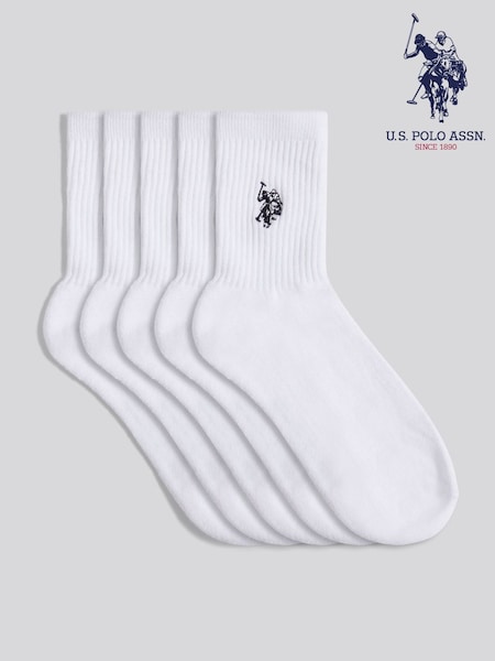 U.S. Polo Assn White Mens Quarter Sports Socks 5 Pack (W96924) | £20