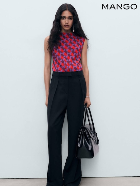 Mango Purple Printed Blouse With Draped Collar (W97157) | £45