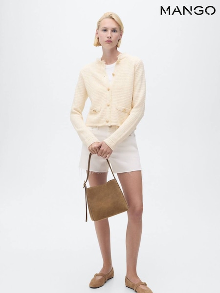 Mango White Knitted Cardigan With Frayed Ends (W97171) | £50