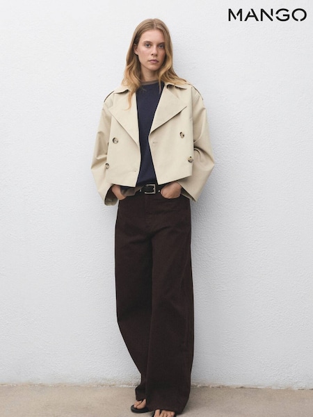 Mango Brown Double-Breasted Cropped Trench Coat (W97185) | £60