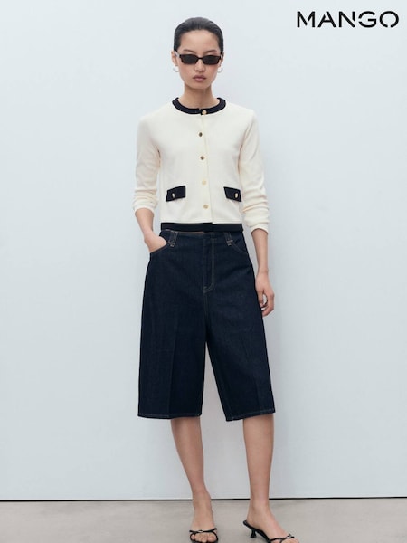 Mango White Contrast Cotton Cardigan (W97189) | £33
