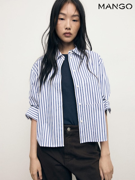 Mango Blue Striped Cropped Shirt (W97203) | £35