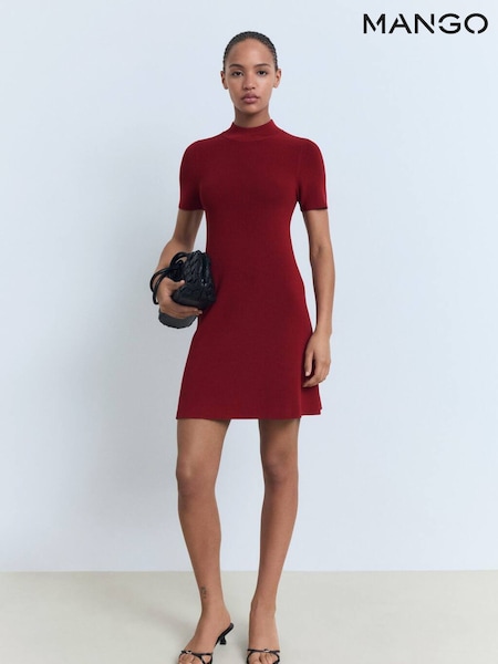 Mango Red Perkins-Neck Knitted Dress (W97221) | £36