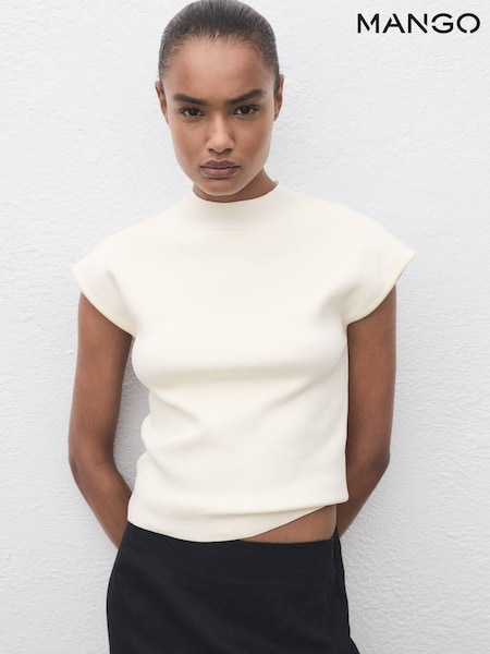 Mango White Short-Sleeved Fine-Knit Sweater (W97313) | £35