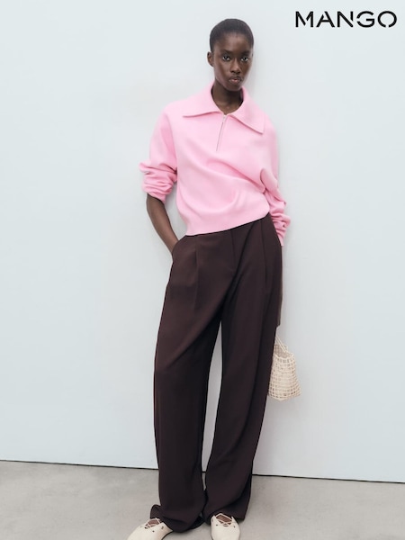 Mango Pink Knitted Sweater With Zip Collar (W97331) | £36