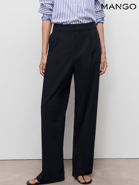 Mango Blue Low-Rise Wide-Leg Trousers (W97339) | £50