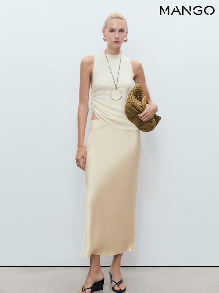Mango Yellow Midi Satin Skirt (W97342) | £46