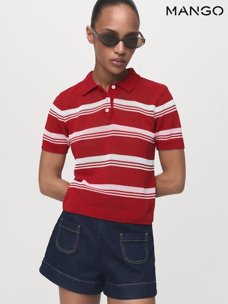 Mango Red Short-Sleeved Polo-Neck Sweater (W97358) | £36