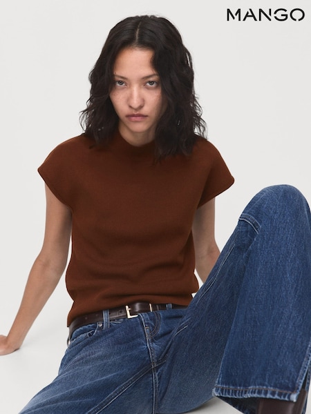 Mango Brown Short-Sleeved Fine-Knit Sweater (W97364) | £35