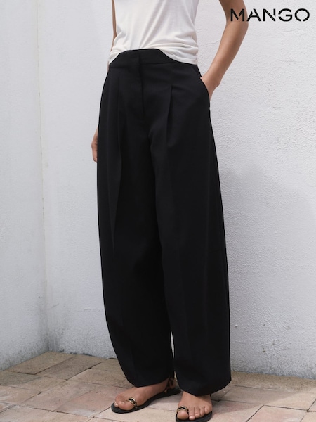 Mango Black Pleated Wide Leg Trousers (W97367) | £65