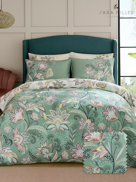 Sara Miller Navy or Light Mink Pink Passiflora 220 Thread Count Duvet Cover and Pillowcase Set (W97386) | £55 - £95