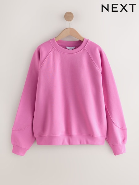Bright Pink Relaxed Fit Heavyweight Regular Crew Neck Sweatshirt (W97575) | £24