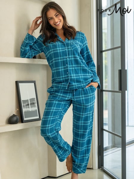 Pour Moi Blue Cosy Check Brushed Cotton Pyjamas Gift Set (W97633) | £47