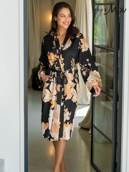 Pour Moi Black Dusk Printed Satin Midi Dressing Gown (W97646) | £42