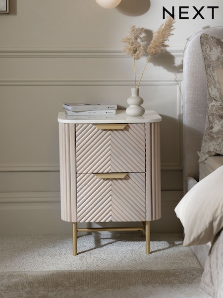Light Grey Valencia Marble and Mango Wood Bedside Table (W97681) | £350