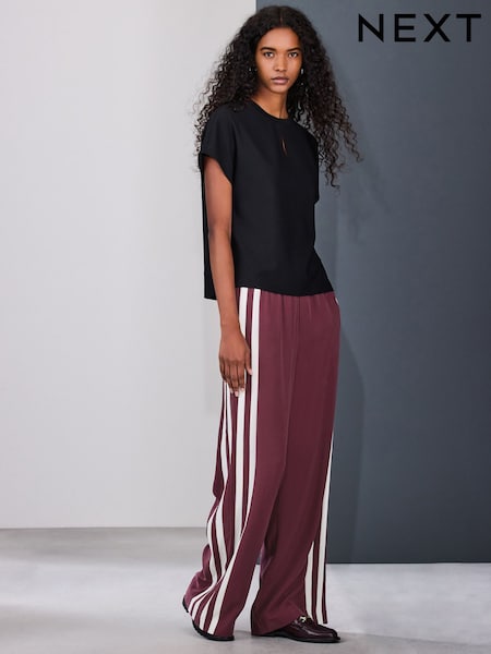 Burgundy Red Wide Leg Side Stripe Trousers (W97727) | £38