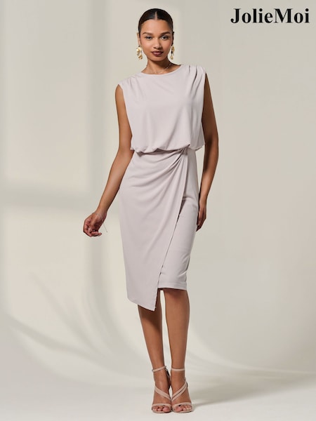 Jolie Moi Natural Jersey Draped Wrap Skirt Midi Dress (W97865) | £60