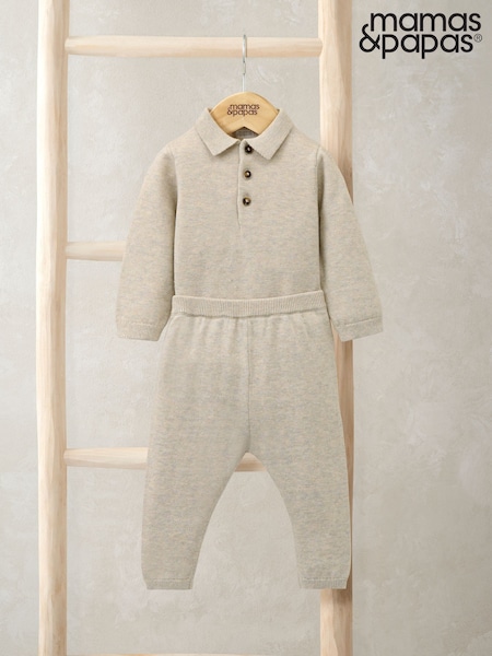 Mamas & Papas Knit Polo Brown Bodysuit & Bottoms Set (W97915) | £35