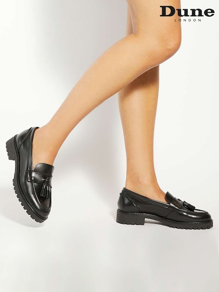 Dune London Black Gracelyn Cleated Tassel Loafers (W97925) | £89