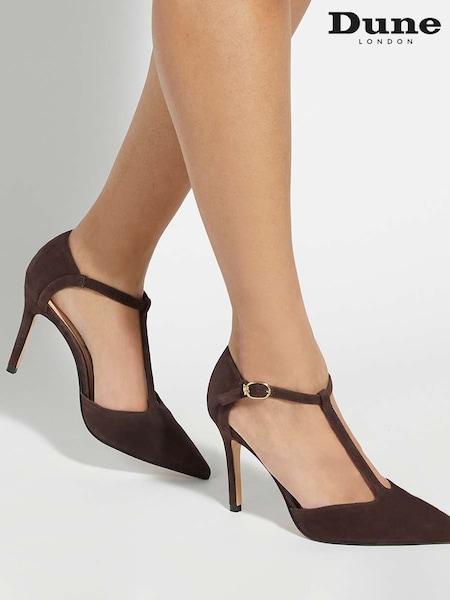 Dune London Brown Castered Updated T-Bar Point Heels (W97936) | £89