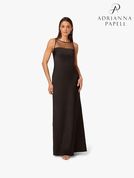Adrianna Papell Stretch Satin Long Black Dress (W98091) | £299