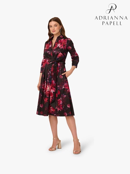 Adrianna Papell Printed Taffeta Shirt Black Dress (W98092) | £229