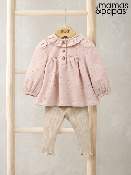 Mamas & Papas Pink Confetti Floral Top and Leggings Set (W98163) | £25