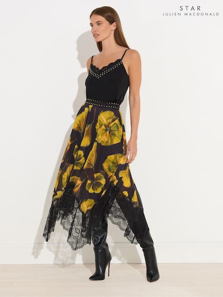 Star by Julien MacDonald Yellow Pleated Mesh Skirt (W98214) | £55