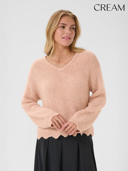 Cream Pink Niso Long Sleeve V-Neck Jumper (W98254) | £70