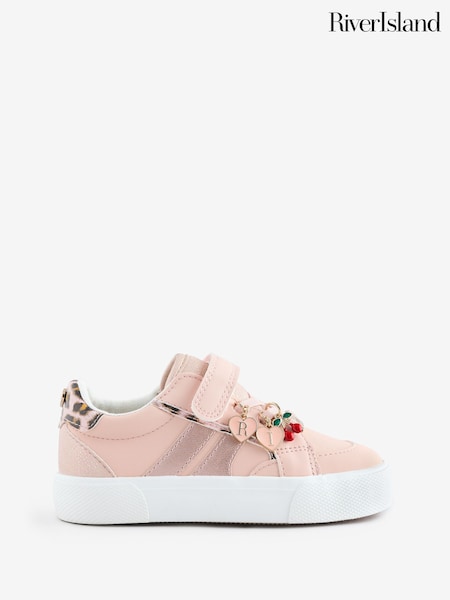 River Island Pink Girls Leopard Print Trainers (W98354) | £18