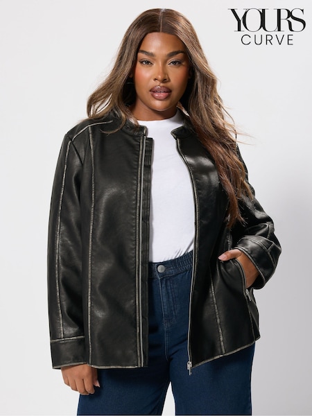 Yours Curve Grey Moto PU Jacket (W98415) | £64