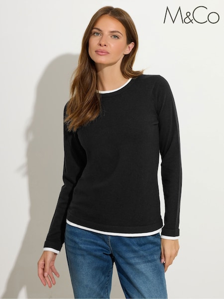 M&Co Black Tipped Basic Crew Neck Jumper (W98425) | £28