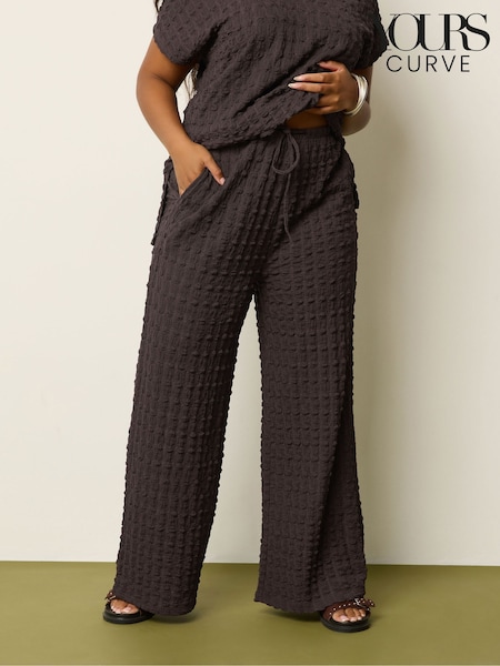 Yours Curve Brown Wide Fit Bubble Texture Wide Leg Trousers (W98433) | £29