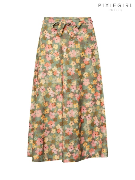PixieGirl Petite Green Petite Self Belted Midi Skirt (W98453) | £27